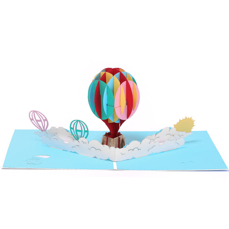 Colorful hot air balloon Pop up card back view