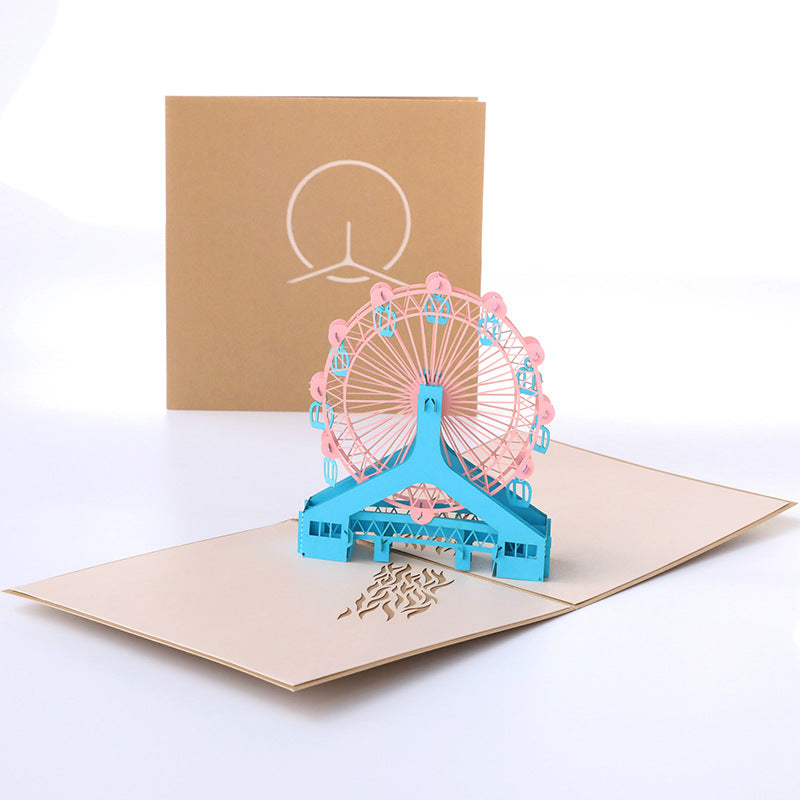 Tri colored ferris wheel Pop up card front view and cover