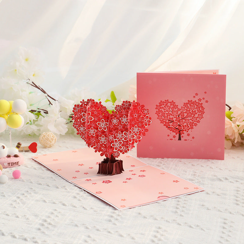 Heart Cherry tree Pop up card side view