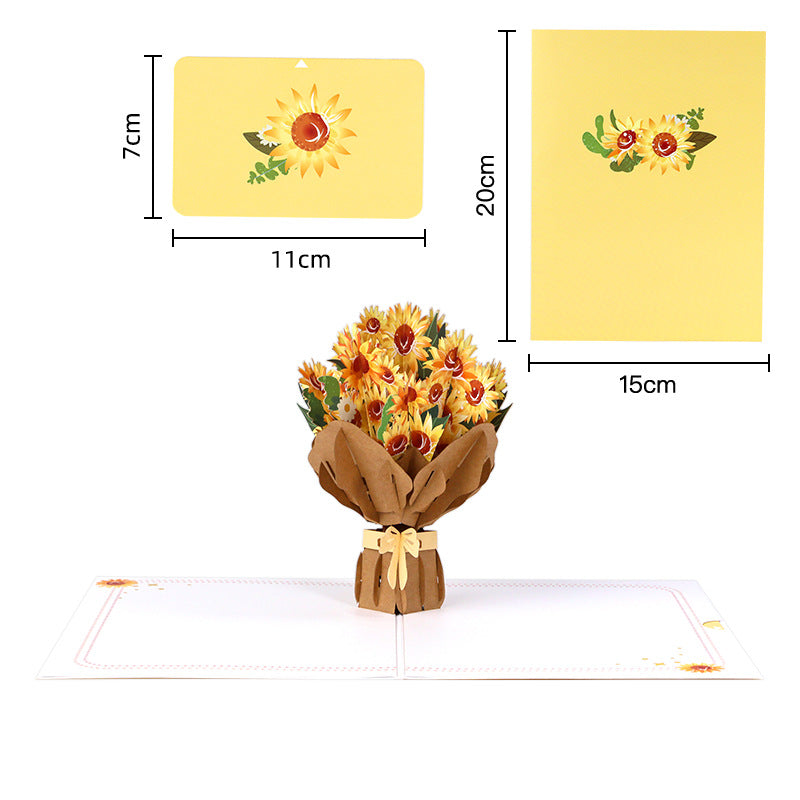 Lovely Sunflower bouquet Pop up card dimensions