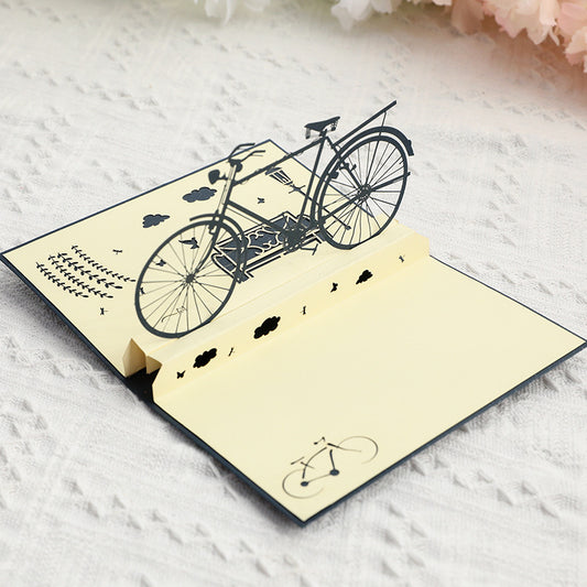 Retro hollow bicycle Pop up card side view