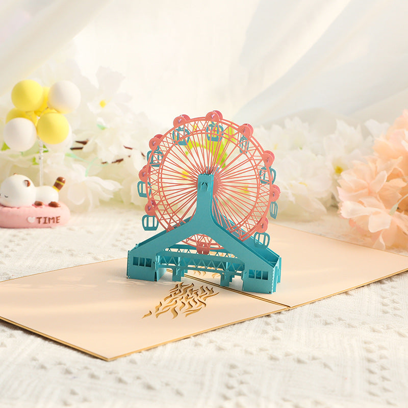 Tri colored ferris wheel Pop up card front