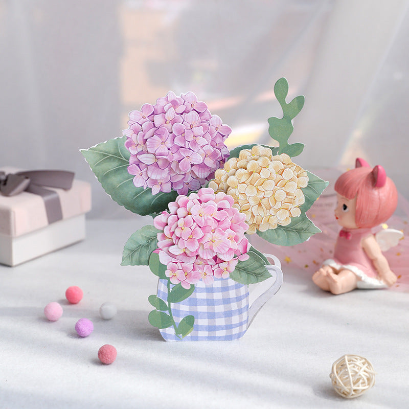 Hydrangea and Tulip Flower Pop out card  Front hydrangea