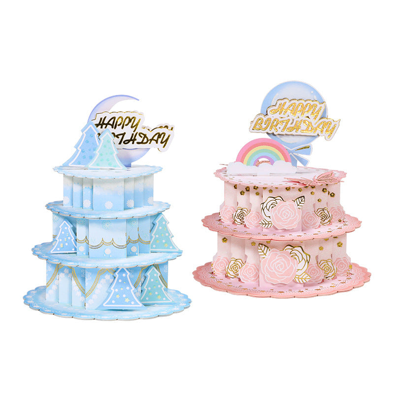 Themed Birthday Cake Pop out card pink and blue