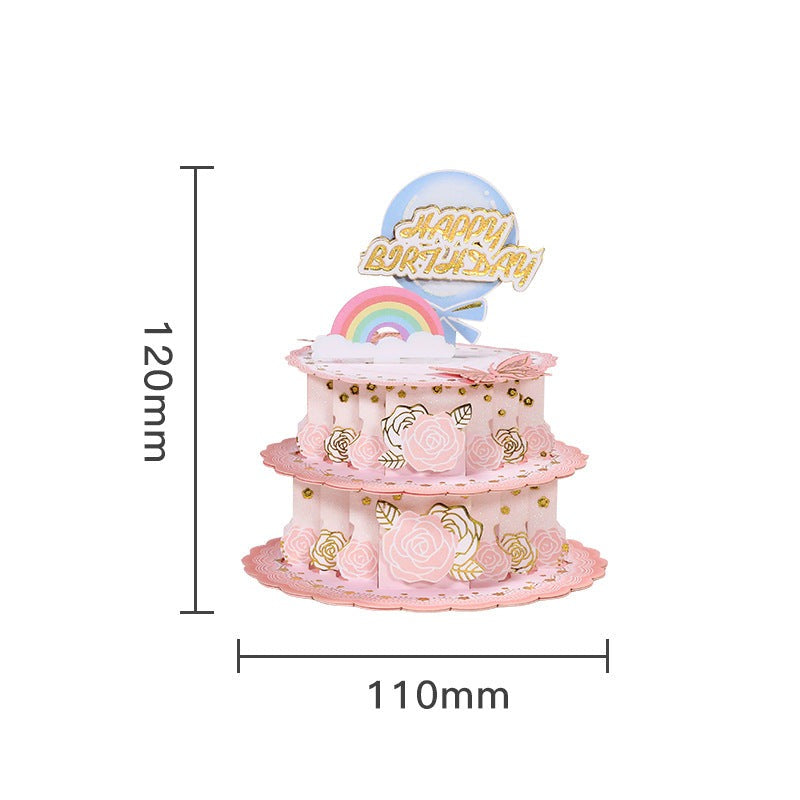 Themed Birthday Cake Pop out card pink dimensions