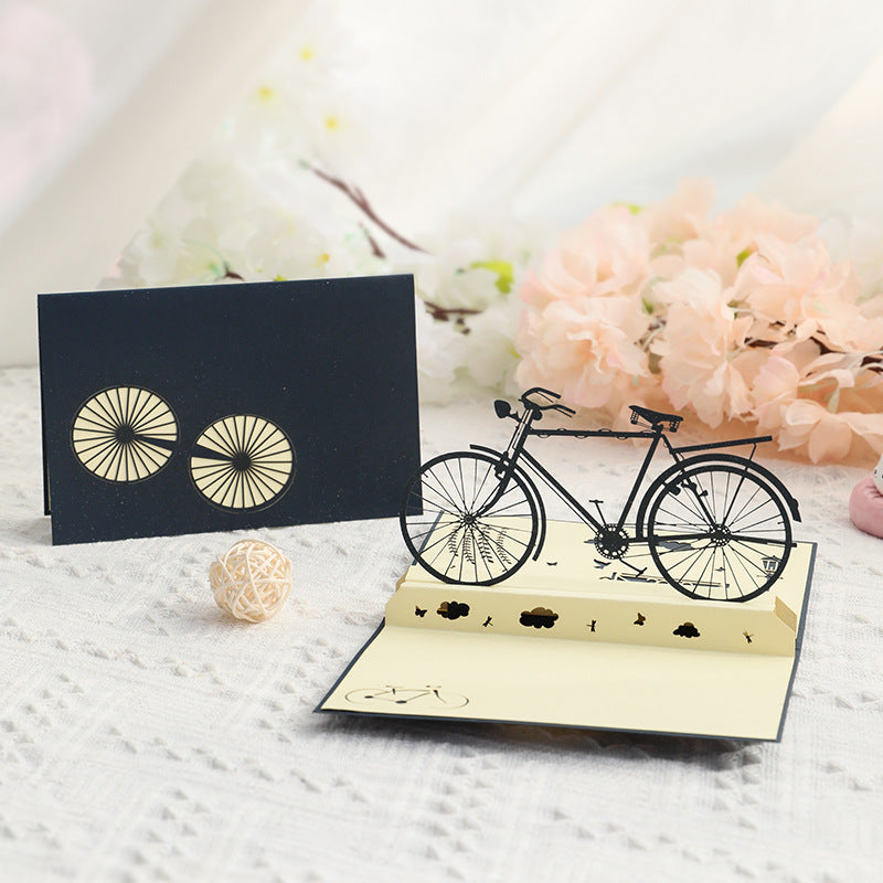 Retro hollow bicycle Pop up card front and cover