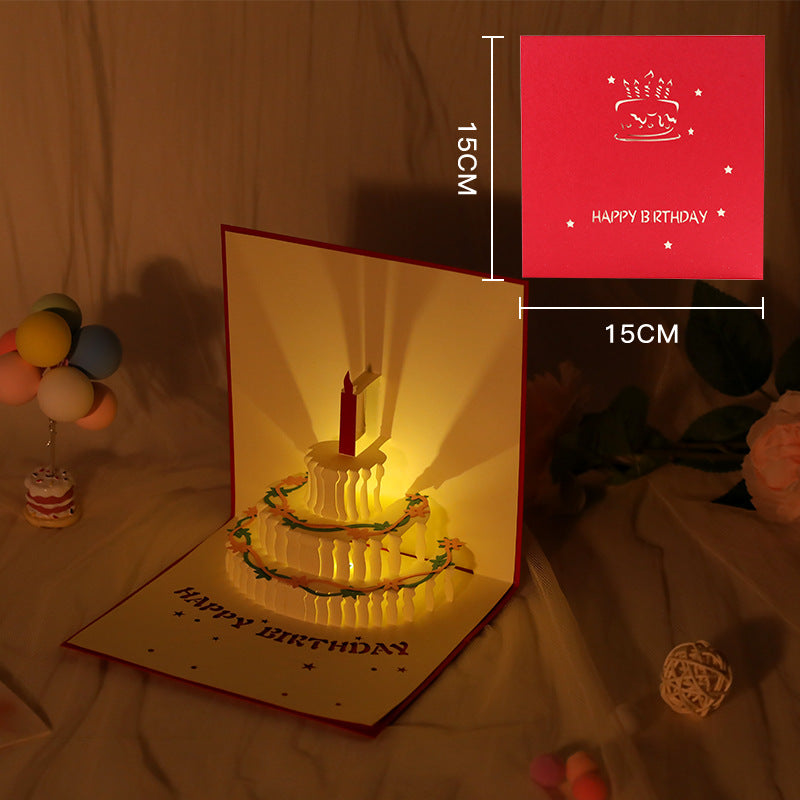 Light up Birthday Cake with Music Pop up card dimensions red small