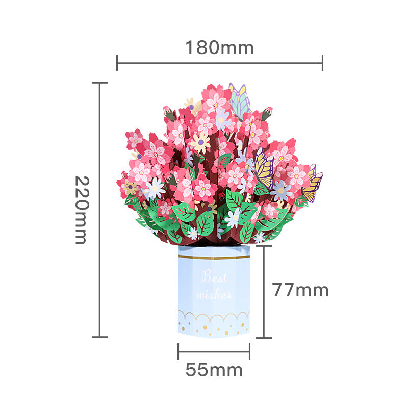 Thank you Pot flowers Pop out card  cherry blossom dimensions