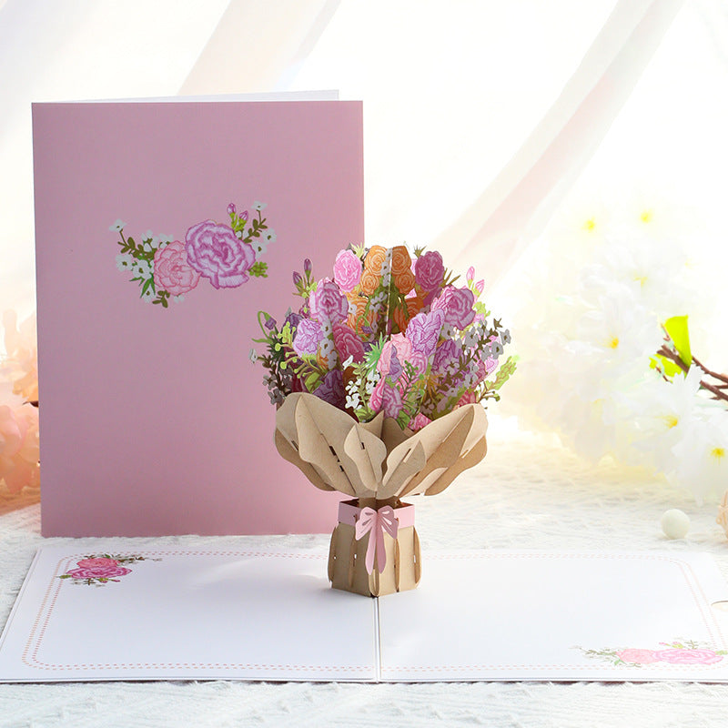 Lovely Carnation bouquet Pop up card cover and inside