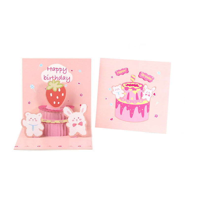 Cutesy Animal Birthday Pop up card pink