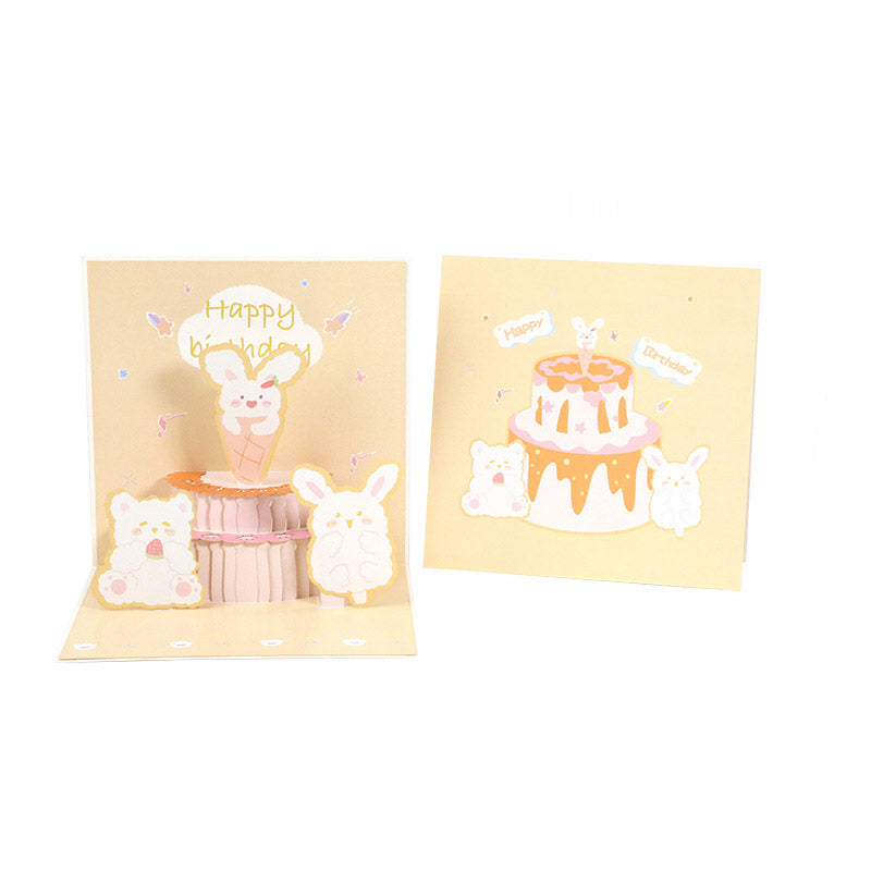 Cutesy Animal Birthday Pop up card yellow