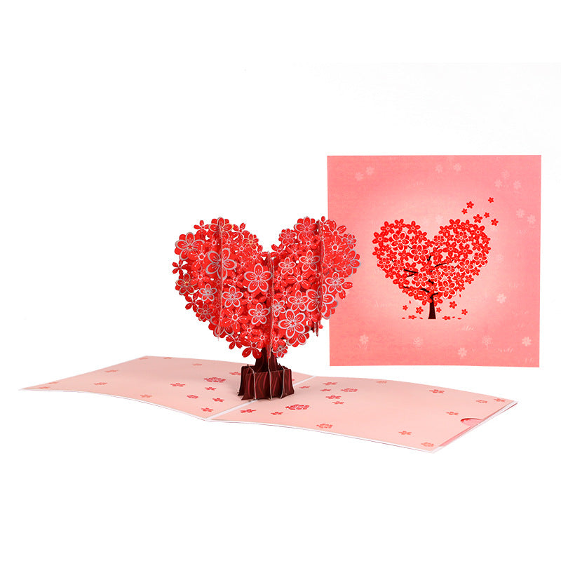 Heart Cherry tree Pop up card front and cover view