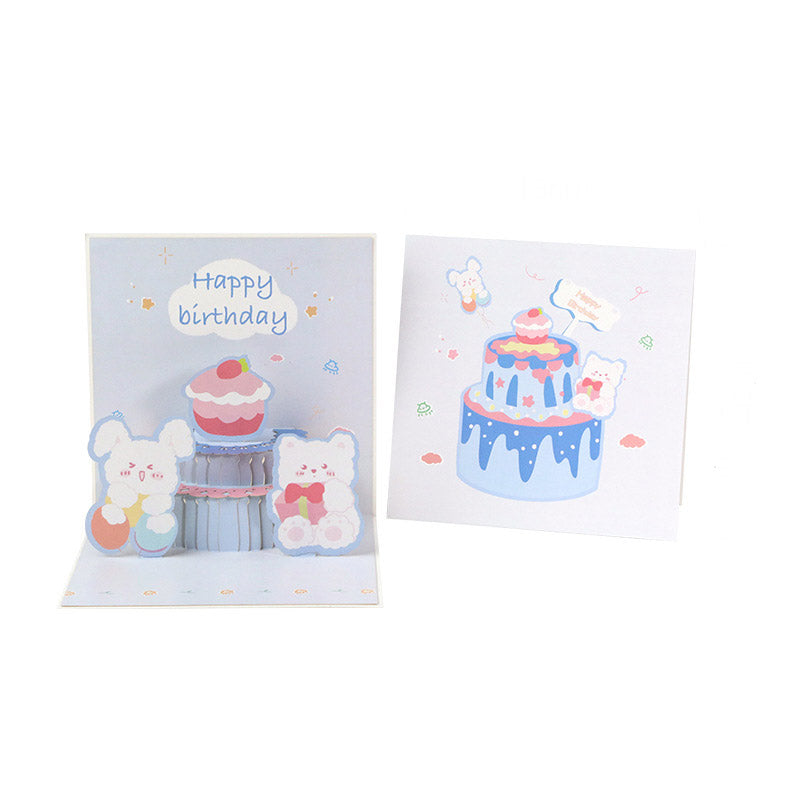 Cutesy Animal Birthday Pop up card blue