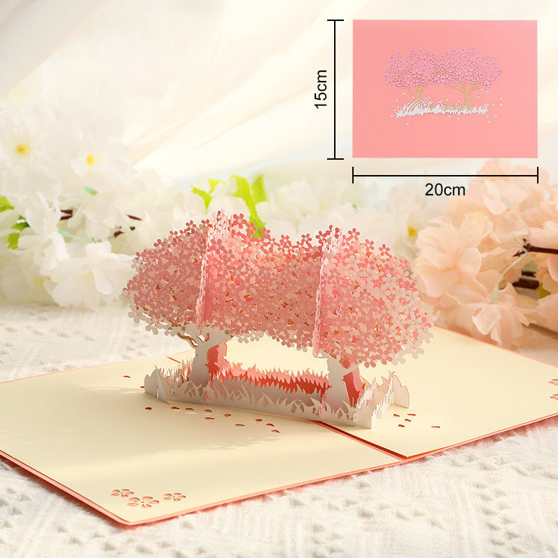 dimensions of Cherry Blossom trees Pop up card